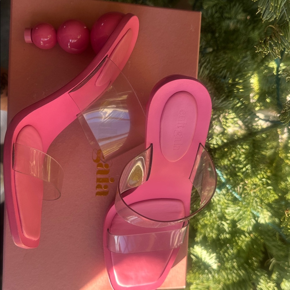 Cult Gaia Pink and Clear Heeled Sandals